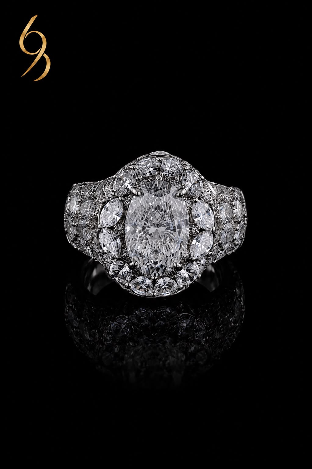 Oval halo diamanten ring — vakmanschap