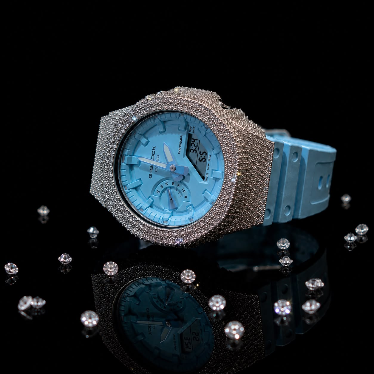 Iced-out blue G-Shock